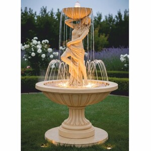 Casa Padrino Jugendstil Springbrunnen Beige  130 x H. 195 cm - Prunkvoller Gartenbrunnen