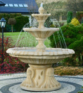 Casa Padrino Jugendstil Springbrunnen Sandfarben  155 x H. 180 cm - Prunkvoller Gartenbrunnen - Gartendeko Brunnen - Barock & Jugendstil Garten Deko Accessoires