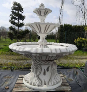 Casa Padrino Jugendstil Springbrunnen Wei� / Grau  155 x H. 180 cm - Prunkvoller Gartenbrunnen - Gartendeko Brunnen - Barock & Jugendstil Garten Deko Accessoires