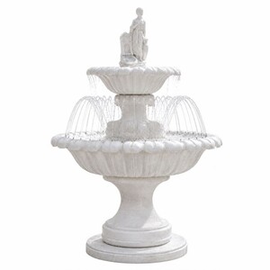 Casa Padrino Jugendstil Springbrunnen mit Wasserd�senring Wei� H. 240 cm - Runder Gartenbrunnen - Edel & Prunkvoll