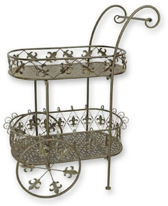 Casa Padrino Jugendstil Teewagen Braun 81 x 51 x H. 102 cm - Eleganter Metall Garten Trolley - Barock & Jugendstil Garten Accessoires - Gartenm�bel im Jugendstil