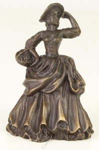 Casa Padrino Jugendstil Tischglocke Dame mit Korb Bronze / Gold 6,6 x 5,3 x H. 9 cm - Tischklingel Service Glocke aus Bronze - Hotel & Gastronomie Accessoires