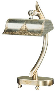 Casa Padrino Luxus Jugendstil Schreibtischleuchte Silber 19 x 18 x H. 33 cm - Elegante Messing Tischleuchte mit schwenkbarem Lampenschirm - Barock & Jugendstil Leuchten