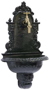Casa Padrino Jugendstil Wandbrunnen Dunkelgr�n / Messingfarben 41 x H. 75 cm - Nostalgischer Gartendeko Brunnen mit Wasserhahn - Garten Accessoires