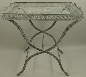 Casa Padrino Jugendstil Gartentisch Antik Grau 60 x 40 x H. 70 cm - Klappbarer Metall Tisch mit Tragegriffen - Garten & Terassen M�bel