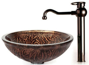 Casa Padrino Jugendstil Waschtisch Set Braun / Bronze  43 x H. 31 cm - Retro Einhebel Wasserhahn mit elegantem runden Glas Waschbecken - Rustikales Bad Zubehr
