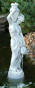 Casa Padrino Jugendstil Wasserspeier Skulptur Frau mit Vase und Krug Grau H. 135 cm - Elegante Wasserspeier Stein Figur - Barock & Jugendstil Garten Deko Accessoires