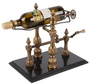 Casa Padrino Jugendstil Weinst�nder Gold / Schwarz 40 cm - Weinflaschenst�nder mit Marmorsockel