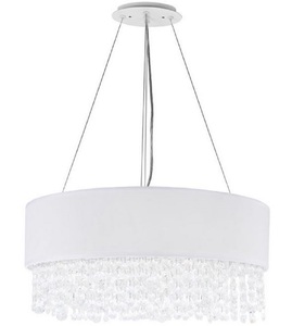 Casa Padrino Kristall H�ngeleuchte Silber / Wei�  45 x H. 21 cm - Au�ergew�hnliche runde Leuchte mit Metallrahmen und Stoffbezug