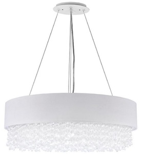 Casa Padrino Kristall H�ngeleuchte Silber / Wei�  60 x H. 21 cm - Au�ergew�hnliche runde Leuchte mit Metallrahmen und Stoffbezug