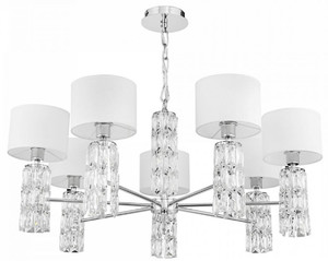 Casa Padrino Designer Kronleuchter Silber / Wei�  80 x H. 37,2 cm - Moderner Metall Kronleuchter mit eleganten Glaselementen und runden Lampenschirmen