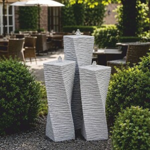 Casa Padrino Garten Deko S�ulenbrunnen 3er Set Grau H. 120 cm - Garten Accessoires - Terrassen Accessoires