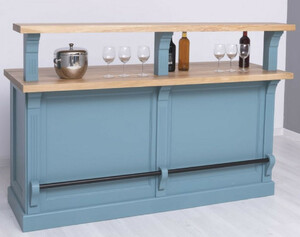 Casa Padrino Landhausstil Bar Theke Hellblau / Naturfarben 180 x 68 x H. 120 cm - Massivholz Thekentisch - Massivholz Barm�bel - Barm�bel im Landhausstil - Landhausstil Einrichtung