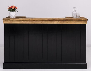 Casa Padrino Landhausstil Bar Theke Schwarz / Braun 180 x 51 x H. 107 cm - Massivholz Thekentisch - Massivholz Barm�bel - Barm�bel im Landhausstil - Landhausstil Einrichtung