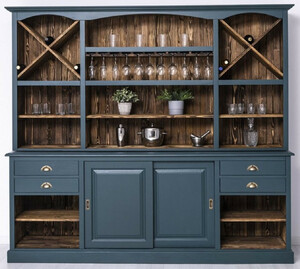 Casa Padrino Landhausstil Barschrank Blau / Dunkelbraun 240 x 50 x H. 210 cm - Massivholz Weinschrank im Landhausstil - Landhausstil M�bel - Bar M�bel im Landhausstil - Landhausstil Einrichtung