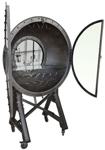 Casa Padrino Metall Barschrank mit 2 Glast�ren und Rollen Schwarz 115 x 70 x H. 182 cm - Weinschrank - Barm�bel