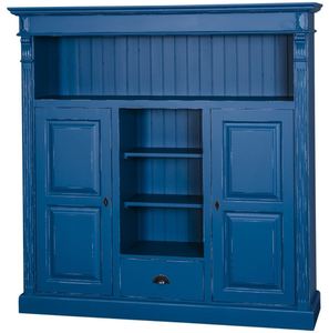 Casa Padrino Landhausstil Bcherschrank Antik Blau 60 x 36 x H. 100 cm - Massivholz Schrank mit 2 Tren und Schublade - Wohnzimmerschrank - Landhausstil Mbel