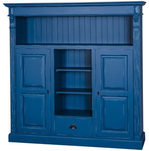 Casa Padrino Landhausstil B�cherschrank Antik Blau 60 x 36 x H. 100 cm - Massivholz Schrank mit 2 T�ren und Schublade - Wohnzimmerschrank - Landhausstil M�bel