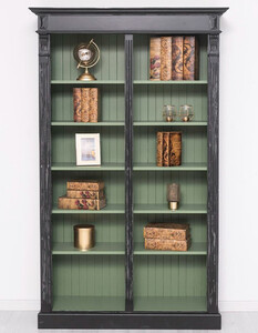 Casa Padrino Landhausstil B�cherschrank Antik Schwarz / Gr�n 120 x 39 x H. 197 cm - Massivholz Schrank - Regalschrank - Wohnzimmerschrank - B�roschrank - Landhausstil M�bel