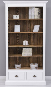 Casa Padrino Landhausstil B�cherschrank Wei� / Braun 109 x 39 x H. 210 cm - Massivholz Schrank - Regalschrank - Wohnzimmerschrank - B�roschrank - Landhausstil M�bel