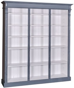 Casa Padrino Landhausstil B�cherschrank Antik Blau / Wei� 180 x 39 x H. 197 cm - Massivholz Schrank - Regalschrank - Wohnzimmerschrank - Landhausstil M�bel