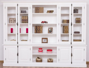 Casa Padrino Landhausstil B�cherschrank Wei� 300 x 50 x H. 230 cm - Massivholz Schrank - Wohnzimmerschrank - B�roschrank - Landhausstil M�bel