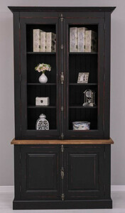 Casa Padrino Landhausstil Schrank Schwarz / Rot / Braun 120 x 50 x H. 228 cm - Massivholz Vitrine - Landhausstil Massivholz M�bel