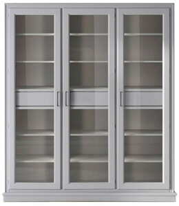 Casa Padrino Luxus B�cherschrank mit 3 T�ren und LED Beleuchtung Grau 200 x 45 x H. 230 cm - Massivholz Schrank - Wohnzimmerschrank - Regalschrank - B�roschrank - Luxus M�bel - Luxus Einrichtung