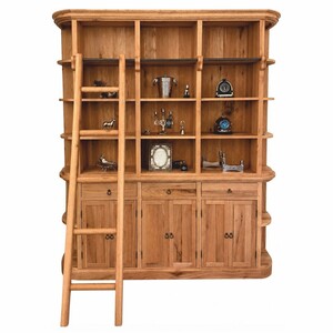 Casa Padrino Landhausstil Eichenholz Schrank mit Leiter Naturfarben 200 x 45 x H. 240 cm - B�cherschrank - B�roschrank - Landhausstil M�bel
