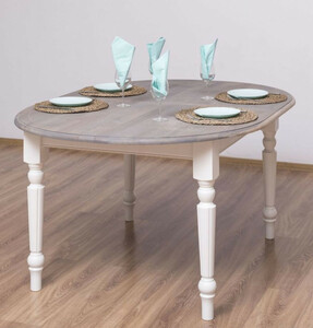 Casa Padrino Landhausstil Esstisch Grau / Wei� 160 x 120 x H. 78 cm - Ovaler massivholz K�chentisch mit Eichenholz Tischplatte - Esszimmer M�bel im Landhausstil