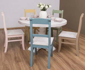 Casa Padrino Landhausstil Esszimmer M�bel Set Hellgrau / Bunt - 1 Esstisch & 5 Esszimmerst�hle - Massivholz Esszimmer M�bel - Landhausstil M�bel