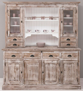 Casa Padrino Landhausstil Esszimmerschrank Braun / Wei� 180 x 50 x H. 197 cm - Massivholz K�chenschrank - Esszimmerm�bel im Landhausstil - Landhausstil Esszimmer Einrichtung