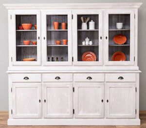 Casa Padrino Landhausstil Esszimmerschrank Hellgrau / Grau 230 x 45 x H. 200 cm - Massivholz K�chenschrank - Esszimmer M�bel im Landhausstil - Landhausstil Esszimmer Einrichtung