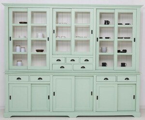 Casa Padrino Landhausstil Esszimmerschrank Mintgrn / Wei 280 x 55 x H. 225 cm - Massivholz Kchenschrank - Esszimmer Mbel im Landhausstil - Landhausstil Esszimmer Einrichtung