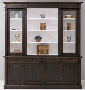 Casa Padrino Landhausstil Esszimmerschrank Dunkelbraun / Wei� 223 x 51 x H. 240 cm - Massivholz Schrank - K�chenschrank - Landhausstil Esszimmer M�bel