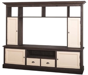 Casa Padrino Landhausstil Fernsehschrank Dunkelbraun / Beige 207 x 46 x H. 166 cm - Massivholz TV Schrank - Wohnzimmerschrank - Landhausstil Wohnzimmermbel