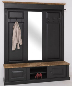 Casa Padrino Landhausstil Garderobe Schwarz / Braun 180 x 41 x H. 210 cm - Massivholz Garderobenschrank mit Spiegel - Landhausstil Garderobenm�bel