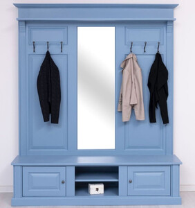 Casa Padrino Landhausstil Garderobe Hellblau 180 x 41 x H. 210 cm - Massivholz Garderobenschrank mit Spiegel - Massivholz Garderobenm�bel - Landhausstil Garderobenm�bel