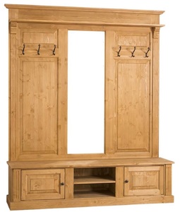 Casa Padrino Landhausstil Garderobe Naturfarben 180 x 41 x H. 210 cm - Massivholz Garderobenschrank mit Spiegel - Landhausstil Garderobenmbel