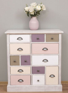 Casa Padrino Landhausstil Kommode Hellgrau / Mehrfarbig 90 x 35 x H. 97 cm - Massivholz Schrank mit 13 Schubladen - Landhausstil M�bel