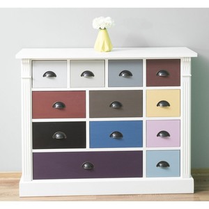 Casa Padrino Landhausstil Kommode wei� mit 12 bunten Schubladen - B�rom�bel im Landhausstil