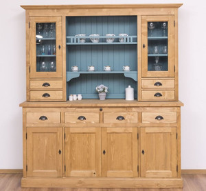 Casa Padrino Landhausstil K�chenschrank Naturfarben / Hellblau 180 x 50 x H. 197 cm - Massivholz Esszimmerschrank - Esszimmerm�bel im Landhausstil