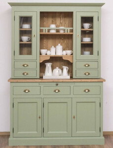 Casa Padrino Landhausstil Kchenschrank Grn / Braun 137 x 50 x H. 197 cm - 2 Teiliger Kchenschrank mit 5 Tren und 7 Schubladen - Landhausstil Kchenmbel