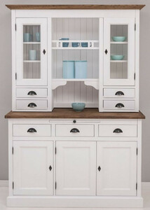 Casa Padrino Landhausstil K�chenschrank Wei� / Braun 138 x 50 x H. 197 cm - 2 Teiliger K�chenschrank mit 5 T�ren und 7 Schubladen - Landhausstil K�chenm�bel