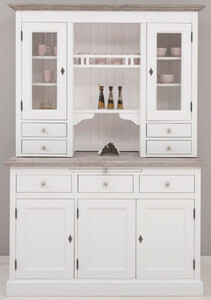 Casa Padrino Landhausstil K�chenschrank Wei� / Grau 138 x 50 x H. 197 cm - 2 Teiliger K�chenschrank mit 5 T�ren und 7 Schubladen - Landhausstil K�chenm�bel