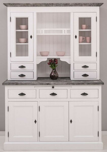 Casa Padrino Landhausstil K�chenschrank Wei� / Dunkelgrau 138 x 50 x H. 197 cm - 2 Teiliger K�chenschrank mit 5 T�ren und 7 Schubladen - Landhausstil K�chenm�bel