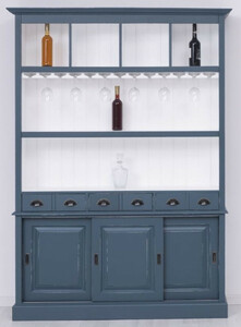 Casa Padrino Landhausstil Massivholz Barschrank Antik Blau / Wei� 151 x 36 x H. 210 cm - Massivholz Weinschrank im Landhausstil - Massivholz Bar M�bel - Landhausstil Bar M�bel