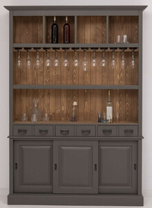 Casa Padrino Landhausstil Massivholz Barschrank Dunkelgrau / Braun 151 x 36 x H. 210 cm - Massivholz Weinschrank im Landhausstil - Massivholz Bar M�bel - Landhausstil Bar M�bel
