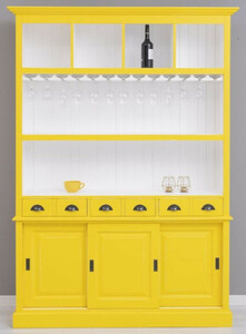 Casa Padrino Landhausstil Massivholz Barschrank Gelb / Wei� 151 x 36 x H. 210 cm - Massivholz Weinschrank im Landhausstil - Massivholz Bar M�bel - Landhausstil Bar M�bel