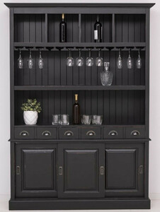 Casa Padrino Landhausstil Massivholz Barschrank Antik Schwarz 151 x 36 x H. 210 cm - Massivholz Weinschrank im Landhausstil - Massivholz Bar M�bel - Landhausstil Bar M�bel